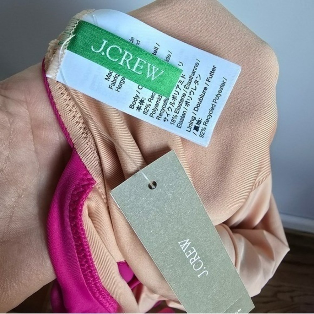 J. Crew NEW Radiant Fuchsia Pink Ruched Ruffle V-Neck One Piece Swimsuit SZ 14 - Picture 7 of 11